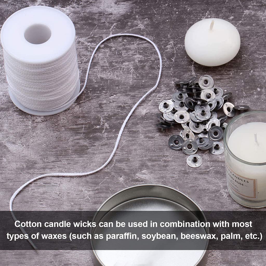 HASTHIP Candle Wick Roll for DIY Candle Making with 200 ft Cotton Rope and 100 Wick Tabs | Includes Wick Holders