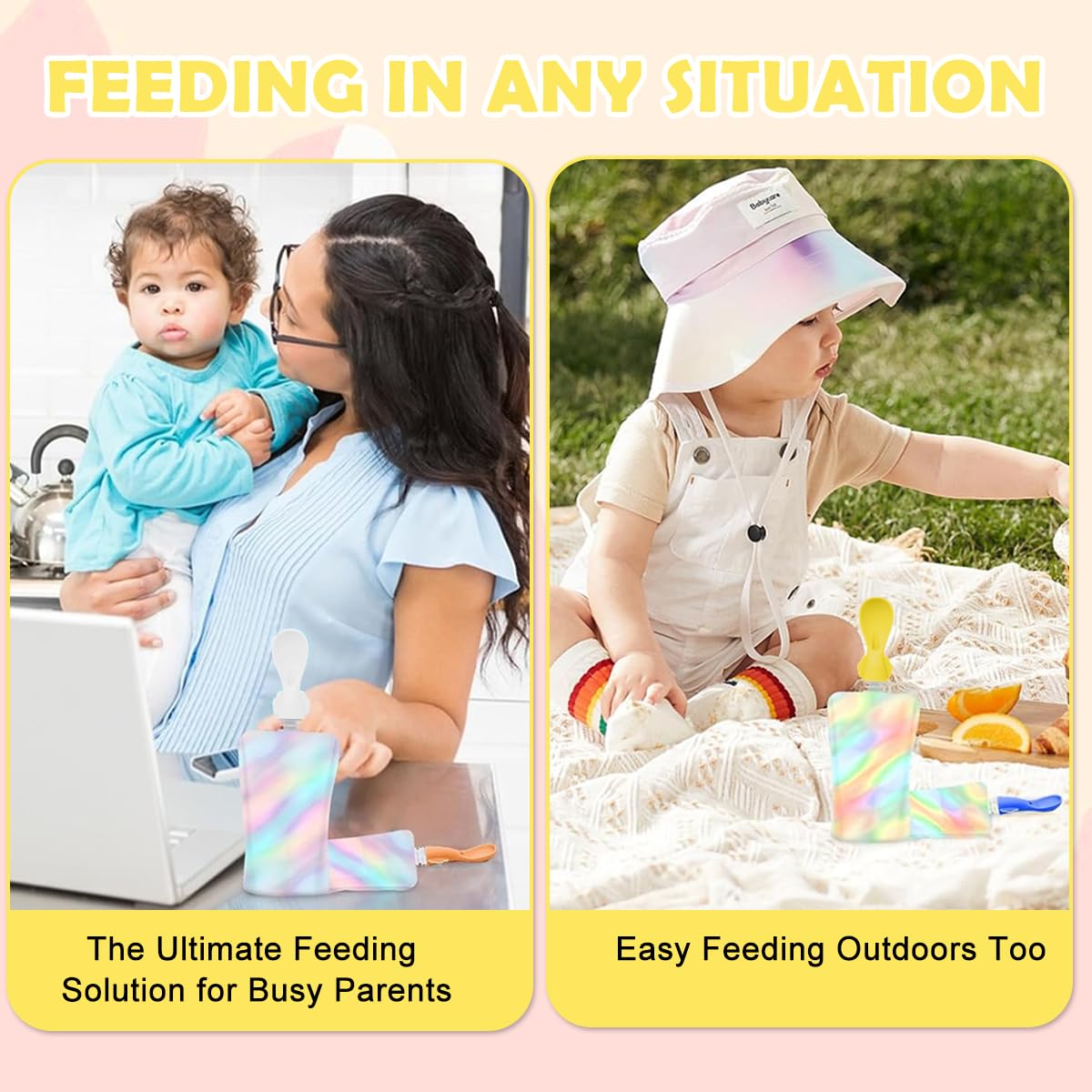 SNOWIE SOFT Baby Feeding Spoons for Puree Pouches with Storage Case | BPA Free Silicone