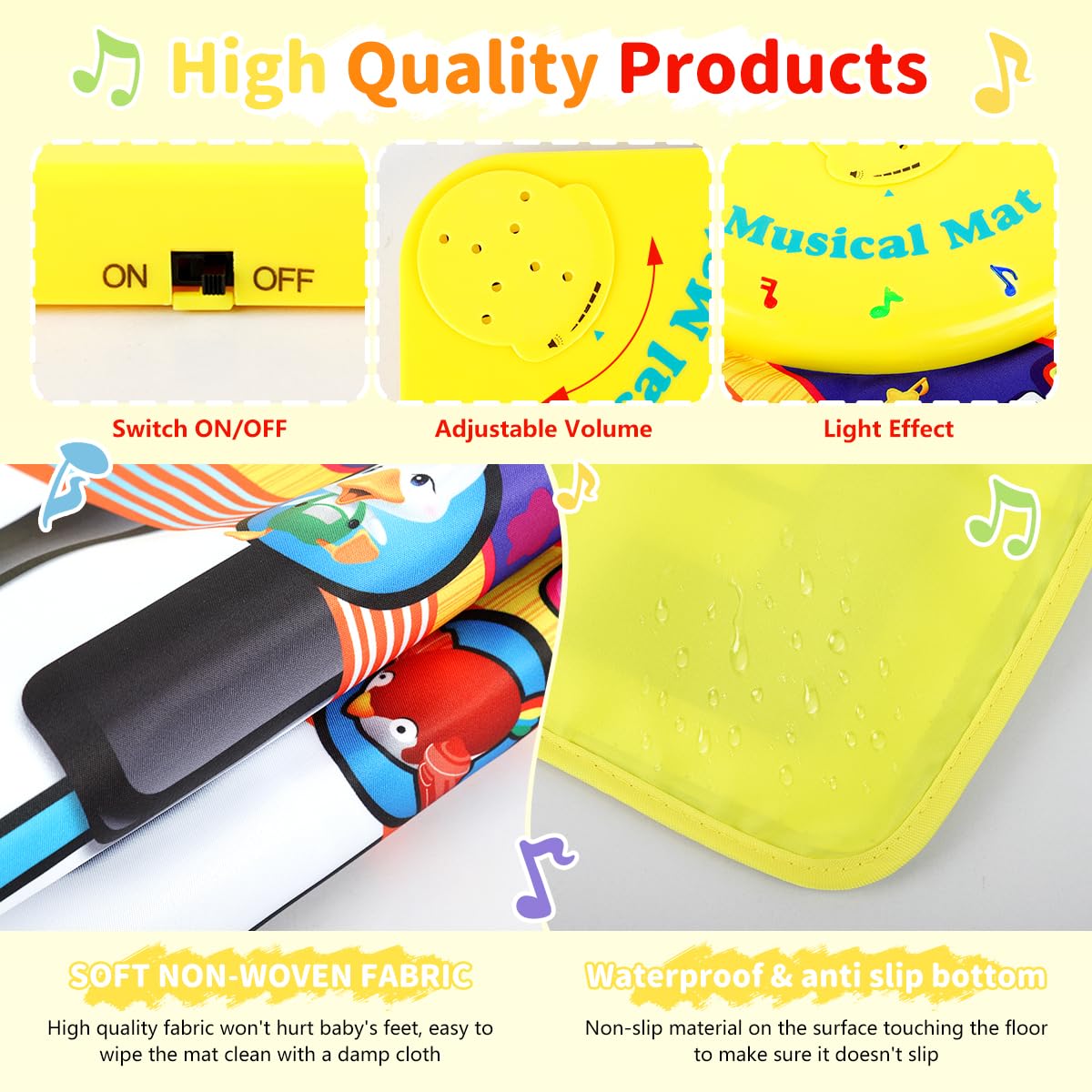 PATPAT Piano Keyboard Musical Mat for Kids with 8 Animal Sounds and 27.56x11.81in Size | Foldable Waterproof Play Mat for Early Learning