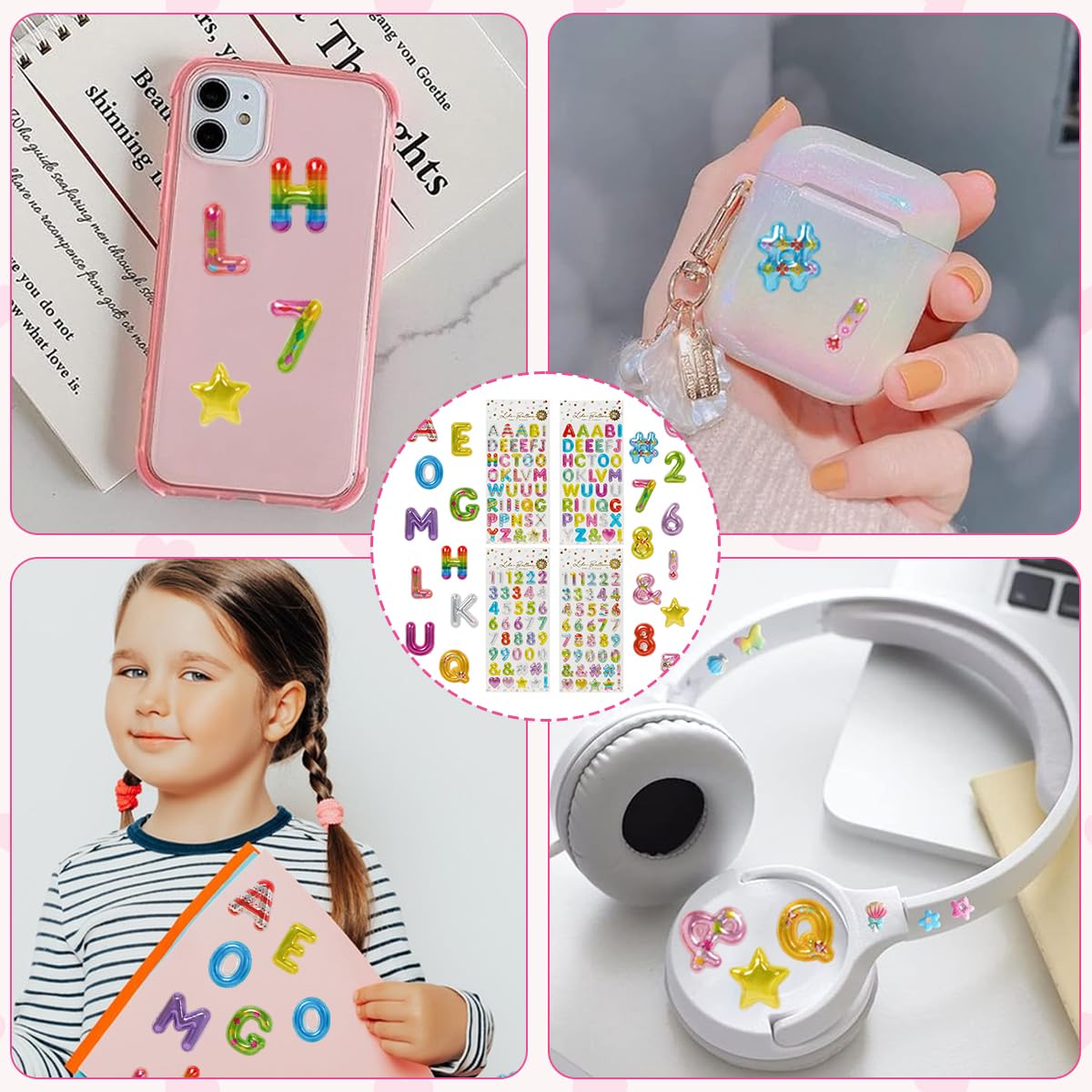 PATPAT DIY Phone Case Stickers for Scrapbooking with 3D Alphabet Jelly Touch Texture | 4-Pack