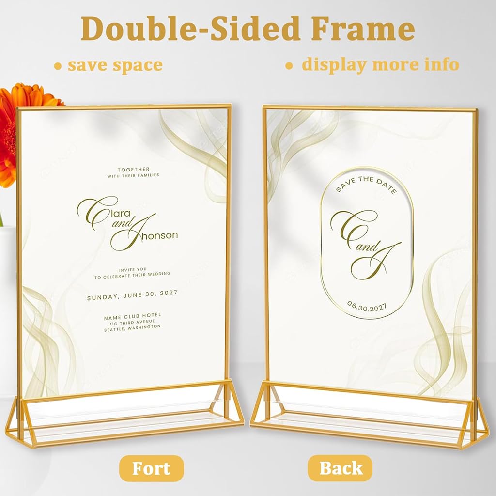 Climberty® 8PCS Acrylic Sign Holders A4 Sized Golden Framed Double Sided Clear Advertising Flyers Display Stand Table Menu