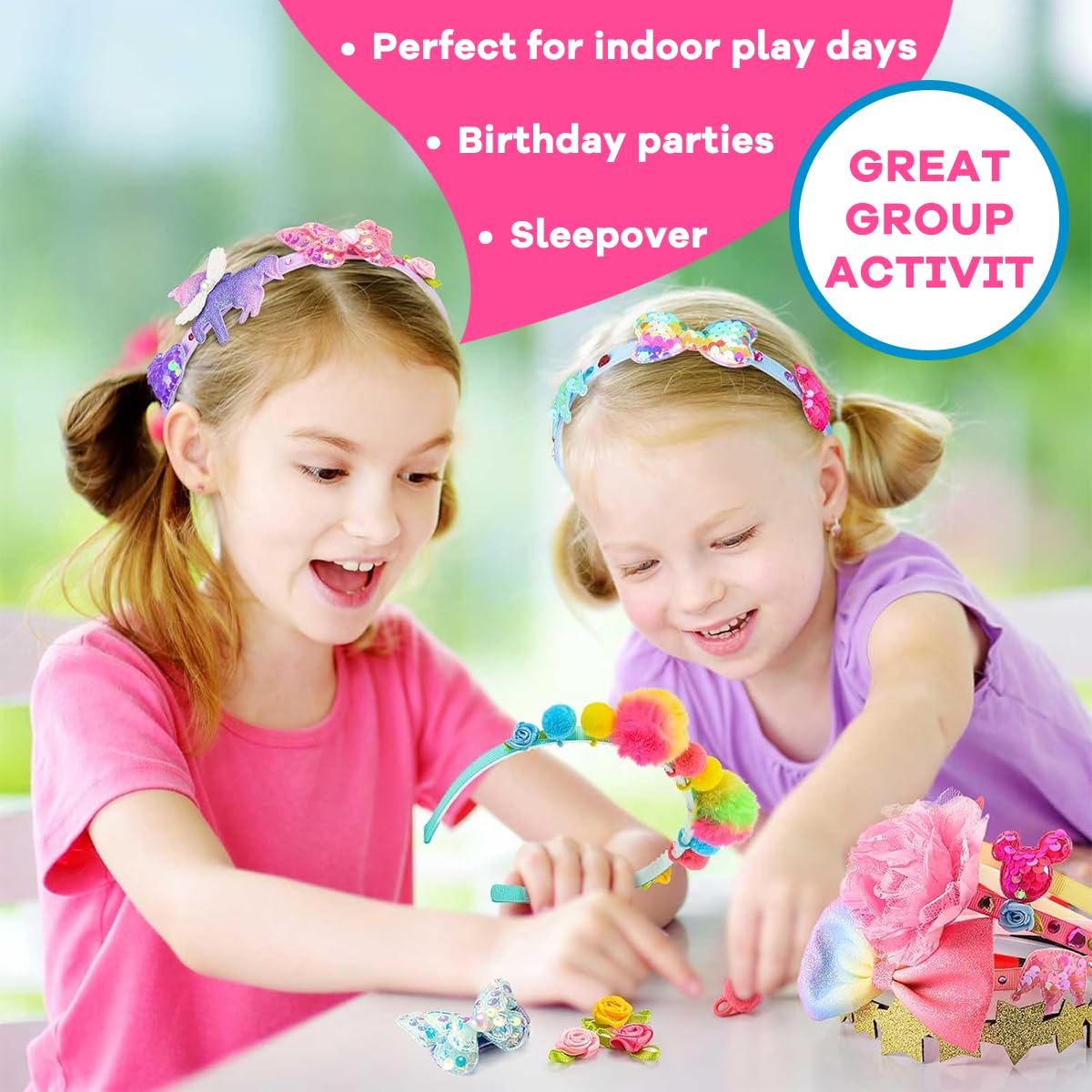 PATPAT Kids DIY Hair Band Kit with 10 Headband Hoops and Cute Cartoon Charms for Girls