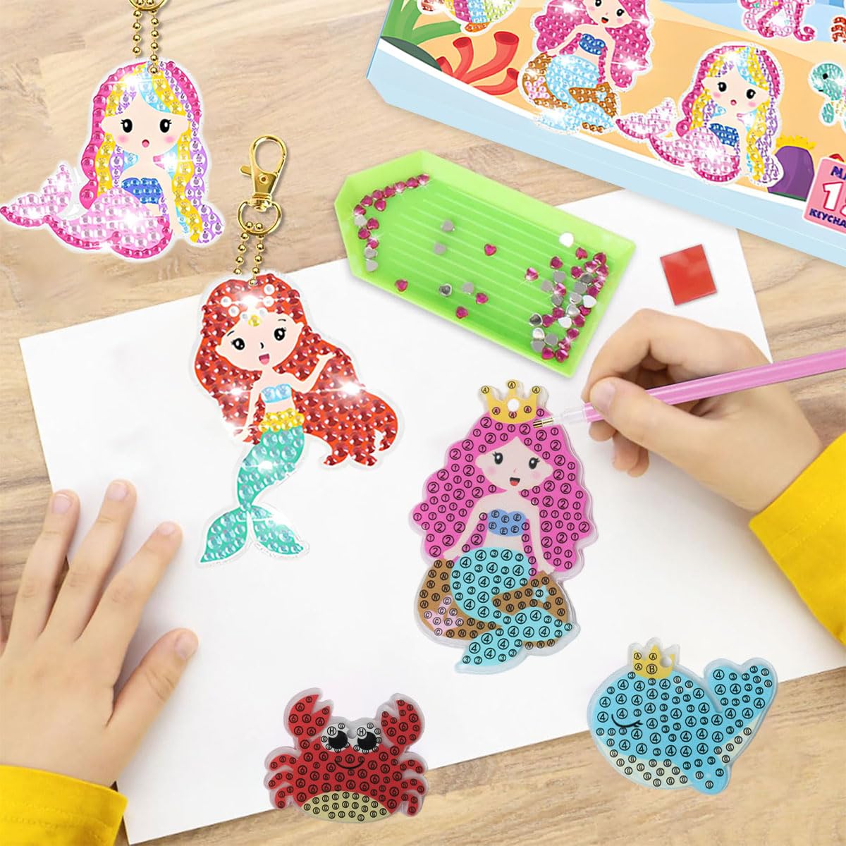 PATPAT DIY Diamond Art Keychain Kit for Kids with 15 Cartoon Mermaid Designs | Complete Craft Set