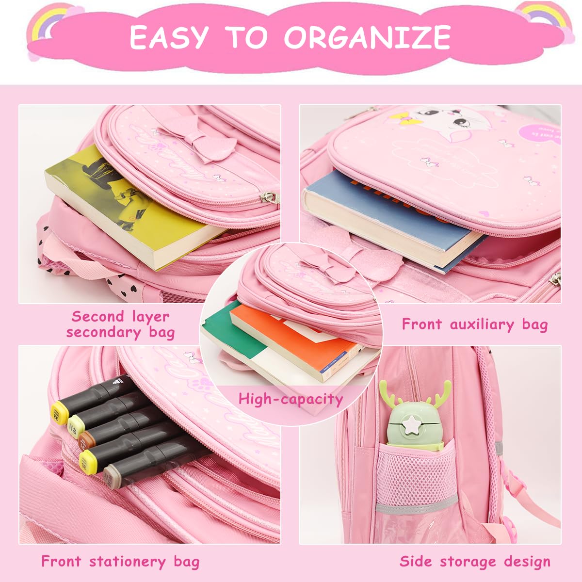 Climberty School Bag for Girls featuring Removable Wheel Stand and Waterproof PU Design | Pink Kids Trolley Backpack