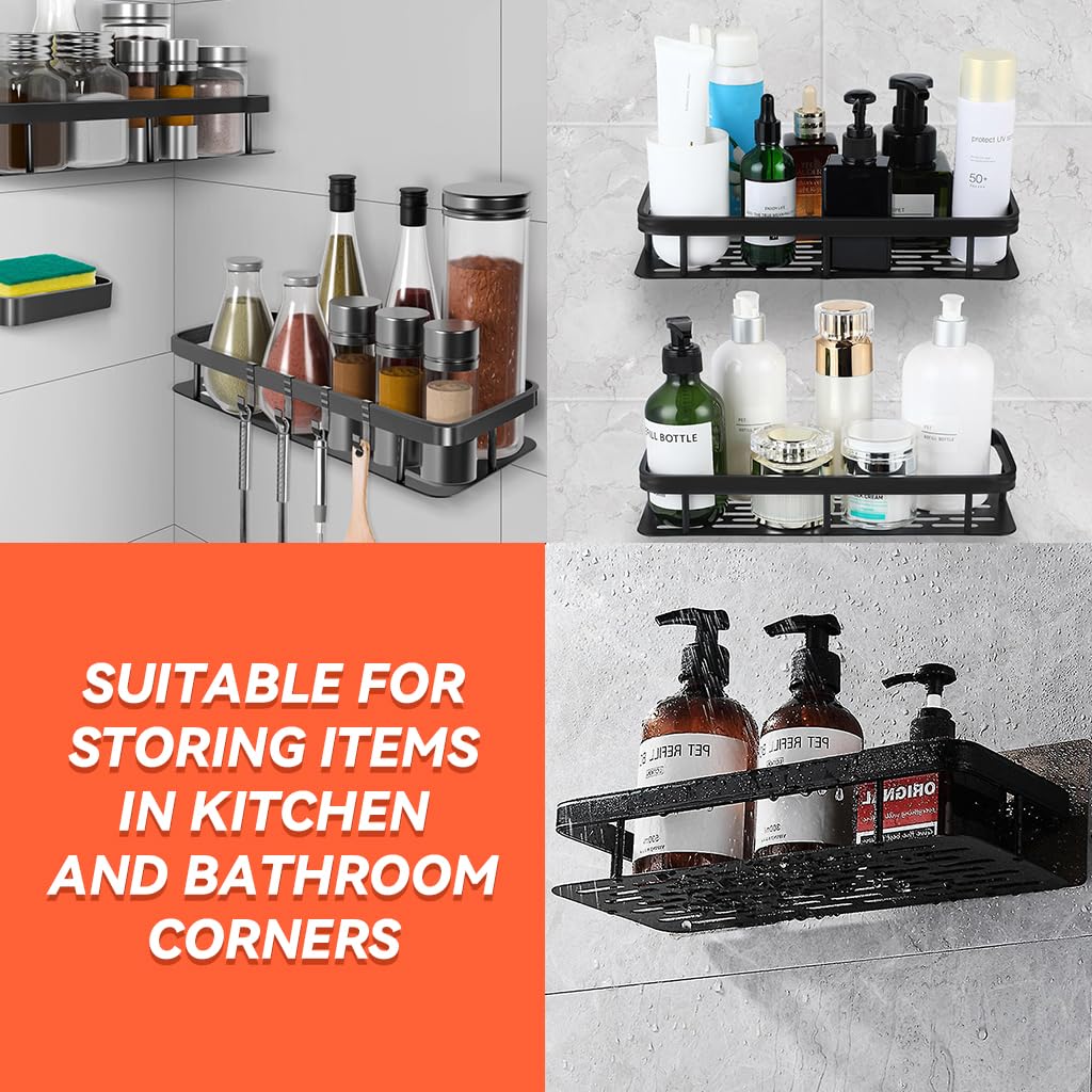 Zibuyu Bathroom Shelf for Wall with Self Adhesive Mount and Quick Drain Aluminum Rack 30.5x13x5.5cm | 2 Pcs Space Saving Storage