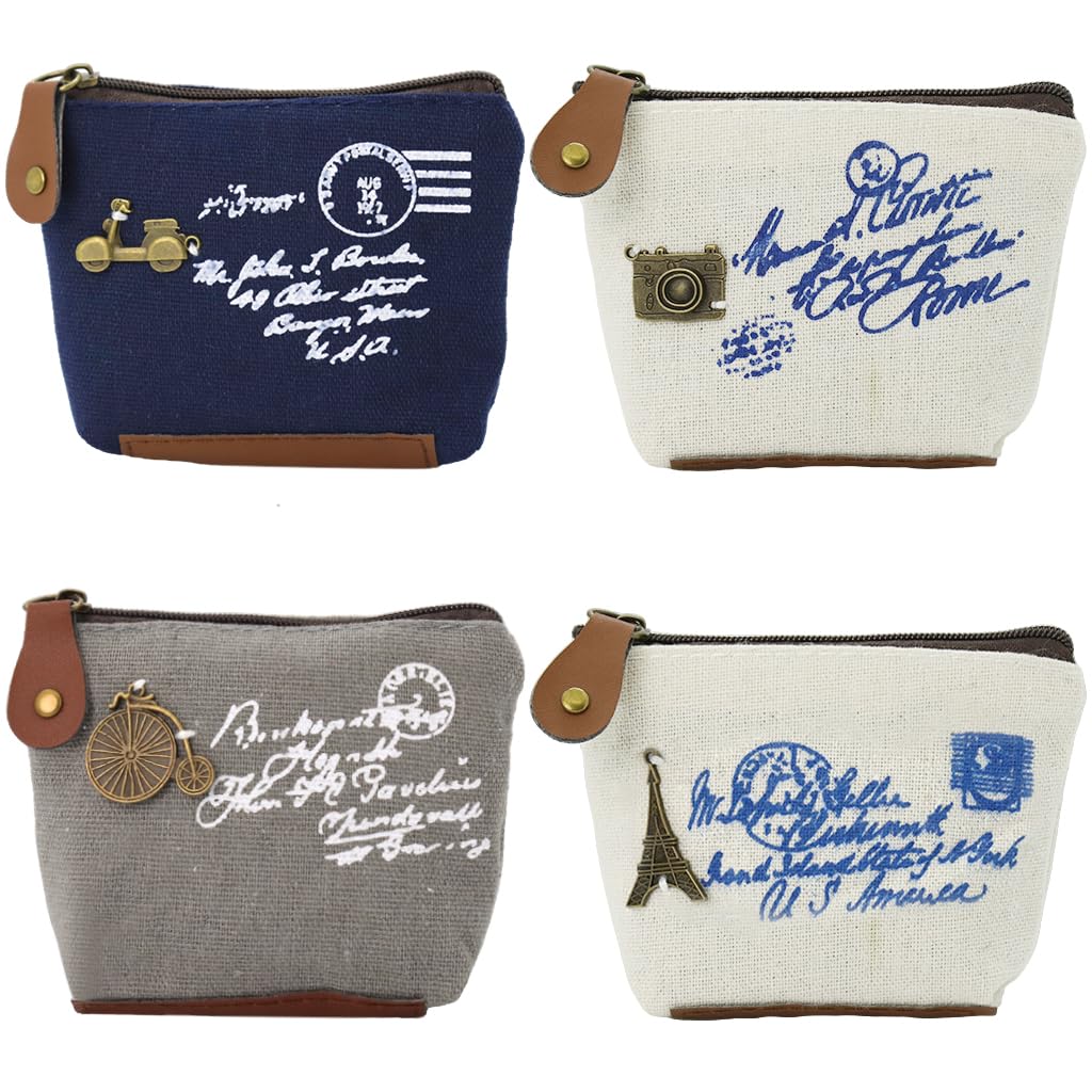 ZIBUYU Cute Decor Coin Pouch for Daily Use with 4pcs 10cm Canvas Design | for Women and Kids