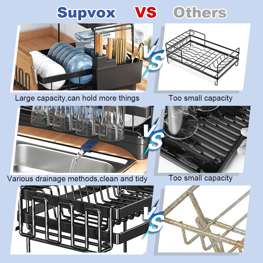 HASTHIP Dish Drying Rack for Kitchen Counter with Double Layer Design and Carbon Steel Structure