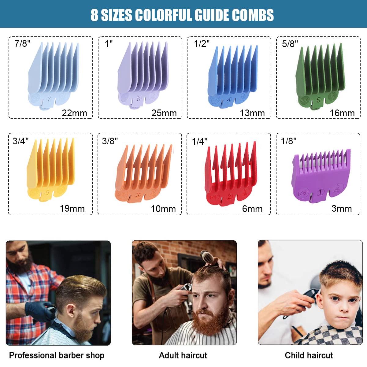 HASTHIP Hair Clipper Limit Combs Set for Home or Salon Use with 8 Sizes 3mm–25mm | Sturdy Plastic Guards and Organizer Case