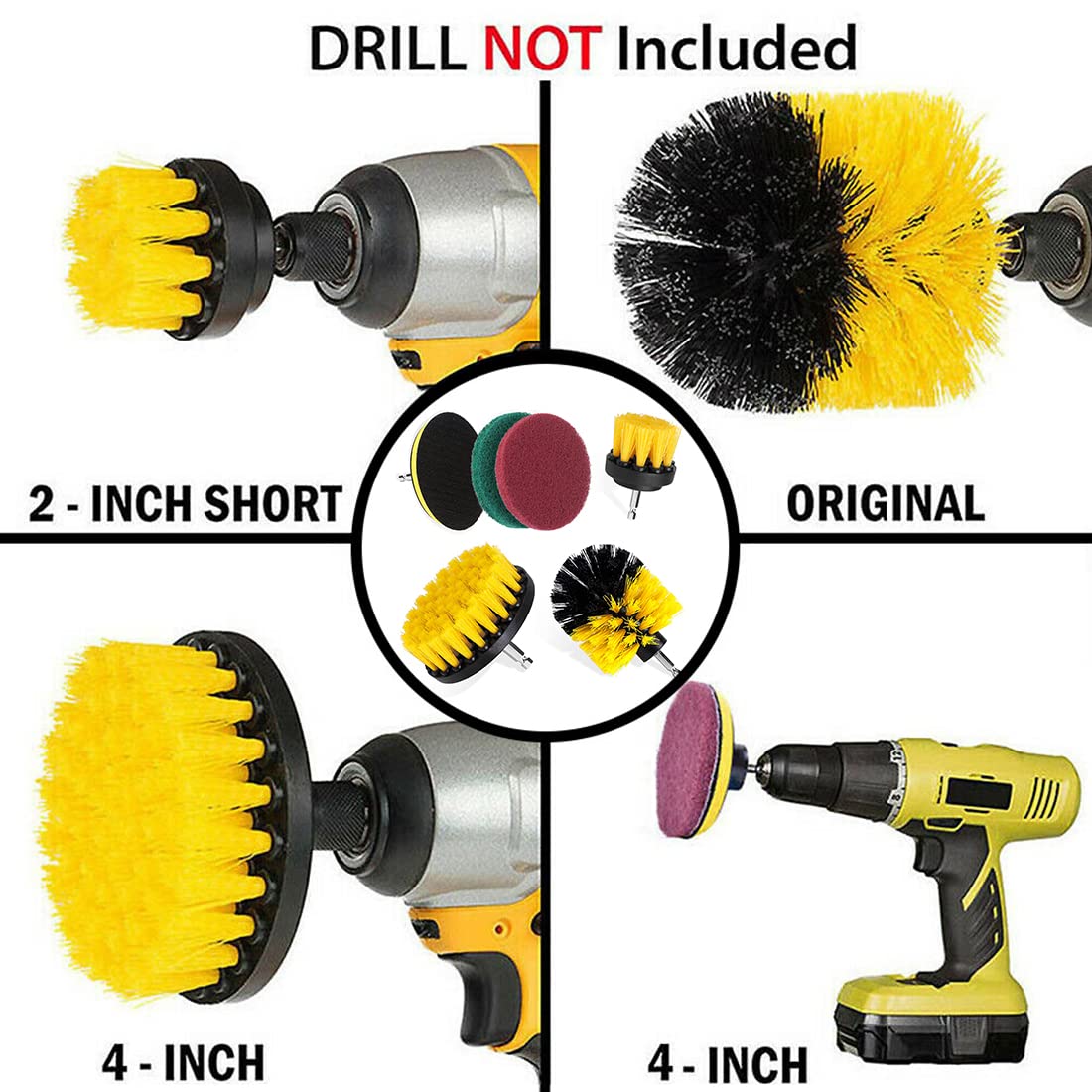 ZIBUYU Drill Brush Set for Cleaning Brush Kit Scouring Pad Scrubber Brush Kit for Drill Machine Nylon Bristles Drill Brush Attachment Kit for Bathroom Surfaces, Floor, Tub, Shower, Tiles - 6 Pcs