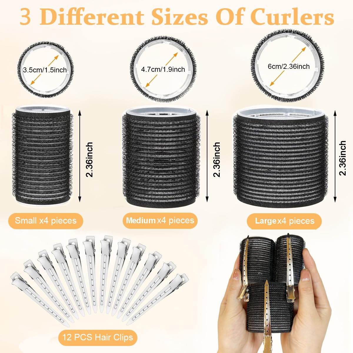 MAYCREATE® 30pcs Hair Roller Heatless Hair Curler Rollers 5 Sizes Self Grip Plastic Snap-on Curls Hairdressing Tools for Home or Salon Use