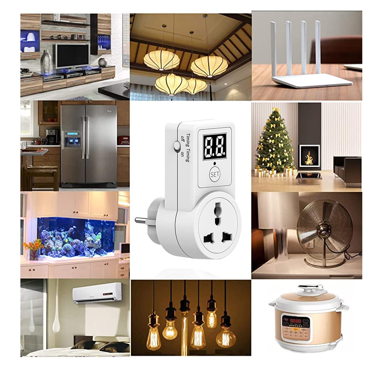 HASTHIP Programmable Digital Timer Socket for Home Appliances with LCD Display and Fire‑Resistant PC Material | 2300W Max Energy Saving Plug