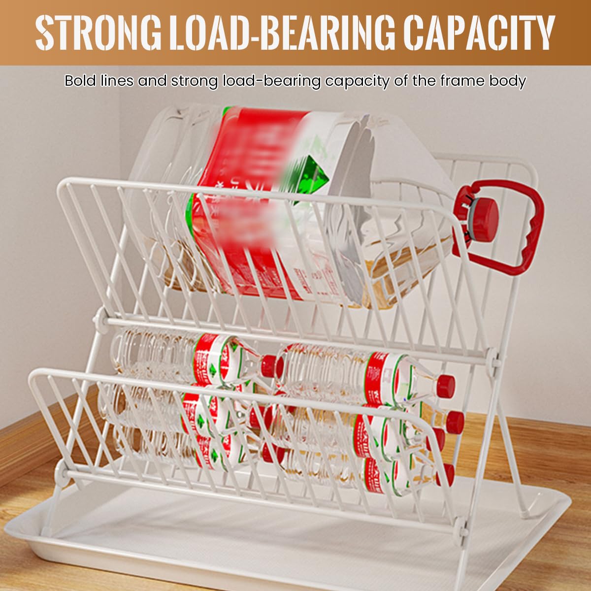 HASTHIP Dish Drying Rack for Kitchen with 2 Tier X Shaped Design and Stainless Steel | Foldable White Drainer with Drainboard