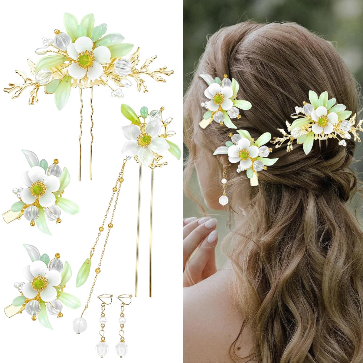SANNIDHI Juda Hair Pins for Wedding Hairstyles featuring 5Pcs Floral Alloy U Pins | Elegant Tassel Accessories for Women and Girls