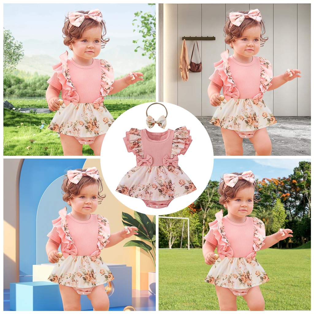 SNOWIE SOFT® Cotton Frocks for Baby Girl, Fashion Floral Print Girls Dress Summer Baby Girl Dress for 9-12 Months Baby INS Slat Dress for Baby Girl for Outdoor Indoor