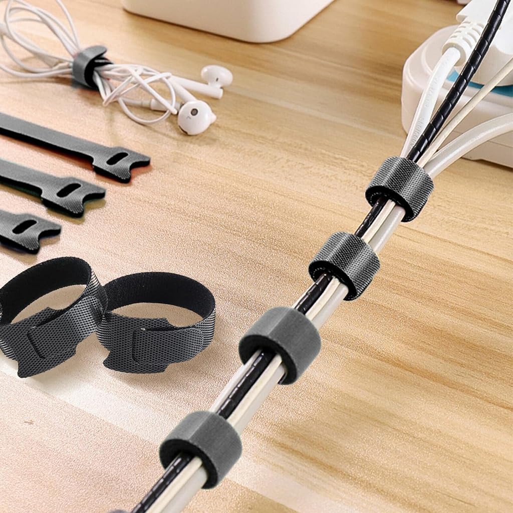 ZIBUYU Cable Organisers for Desk and TV Setup with Self Adhesive Velcro Straps 100pc | Reusable Nylon Ties