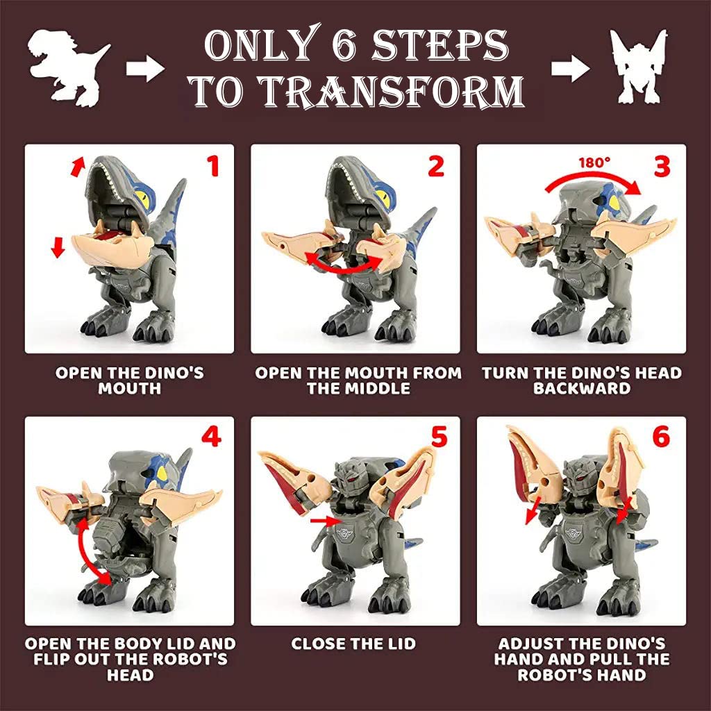 PATPAT Dinosaur Toys for Kids featuring 2 in 1 Transform Robot Velociraptor 3.9 in | ABS Figurine Gift