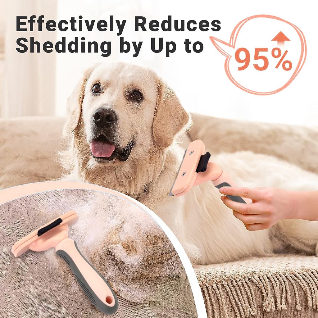 Qpets® Dog Grooming Brush Slicker Brush Dog Hair Brush Dog Comb Cat Hair Brush Self Cleaning Slicker Brush Remove Mat Shedding and Grooming Brush for Pet Hair Brush for Pet