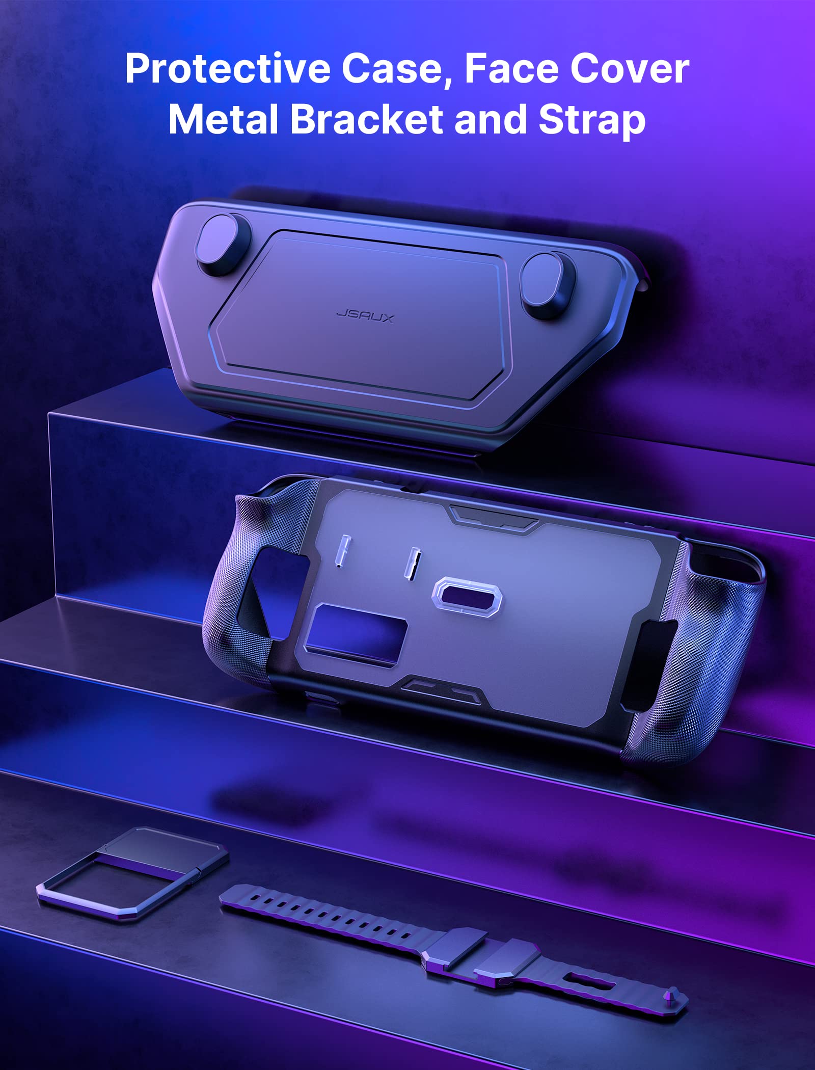 JSAUX ModCase for Steam Deck with Detachable Front Shell and Metal Stand | Black Set