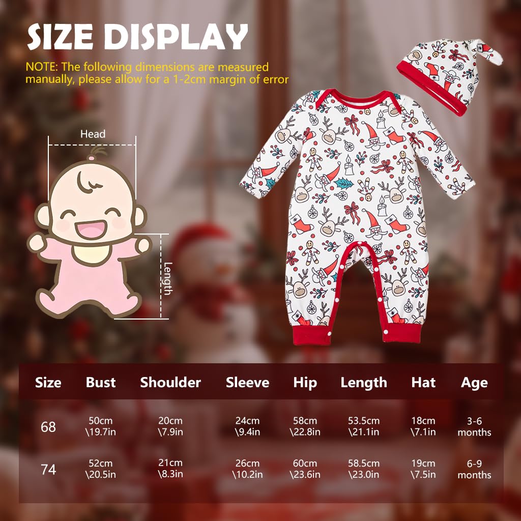 SANNIDHI Christmas Baby Outfit Set for 6–9 Month Infants with Button Up Crotch | Includes Matching Hat for Holiday Photos