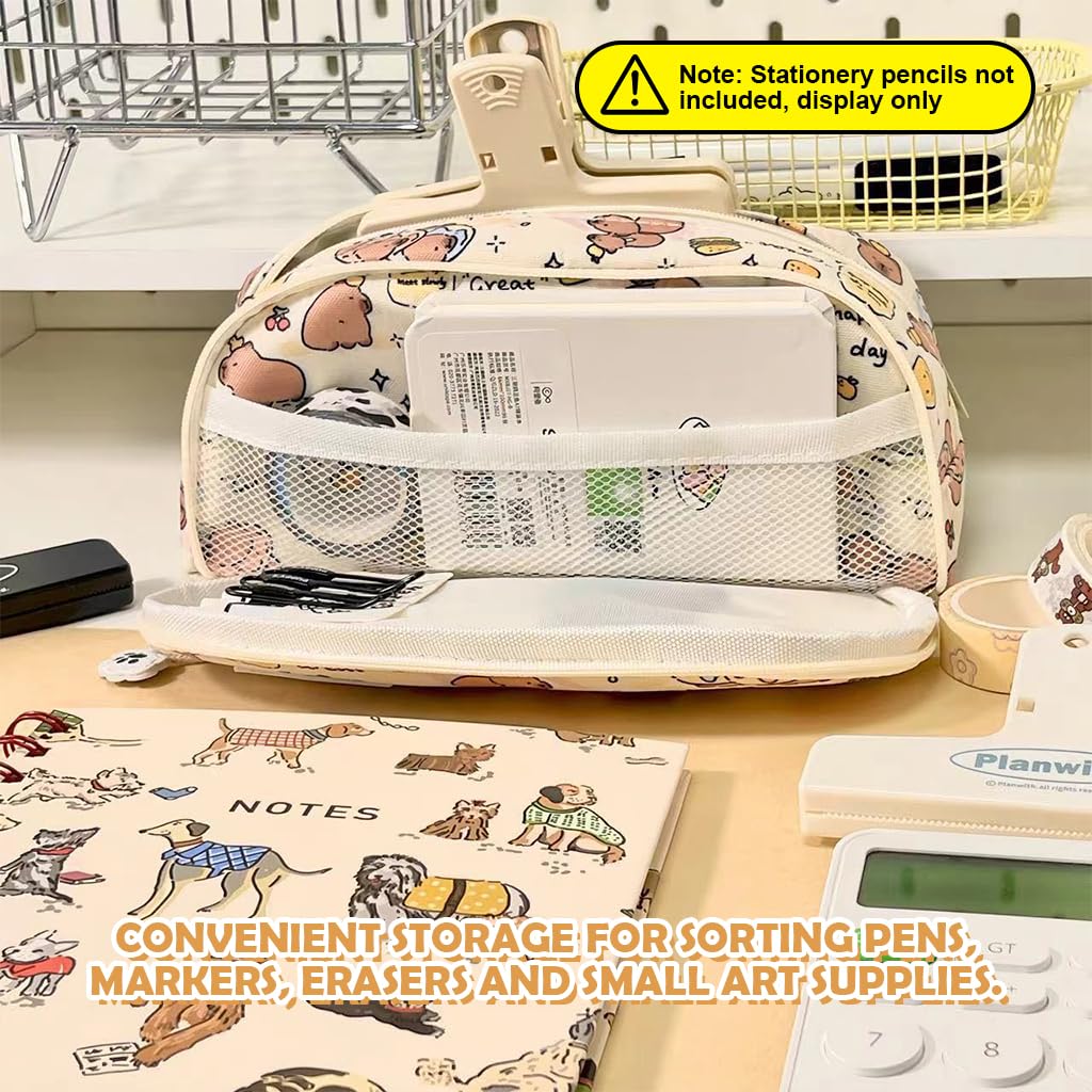 Climberty Pencil Case for School and Office with Dual Layer Zip-Up Design | Cartoon Capybara Organizer Bag