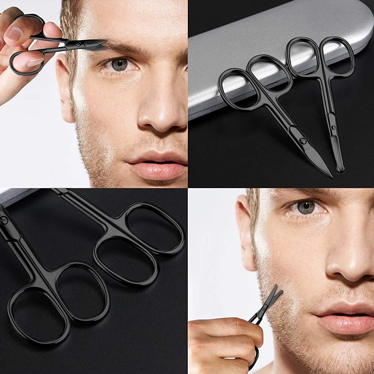 HANNEA Nose Scissors Set for Men with 2 Curved and Rounded Blades | Stainless Steel Trim Kit