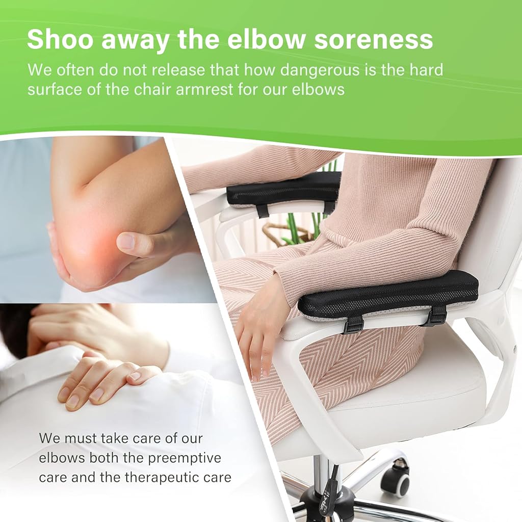 HANNEA® 6PCS Chair Armrest Pads Ergonomic Memory Foam Elbow Pillow Pressure Relief Office Chairs Gaming Cover Support Thick Cooling Gel Rest
