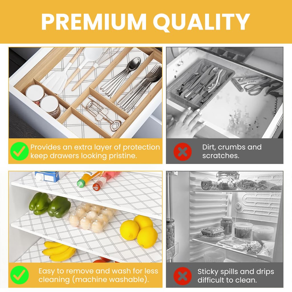 Supvox Refrigerator Shelf Liner Mats for Fridge and Cabinets with Anti Slip Design | 6 Pcs 12x24 in Water Absorbent Non Woven Material