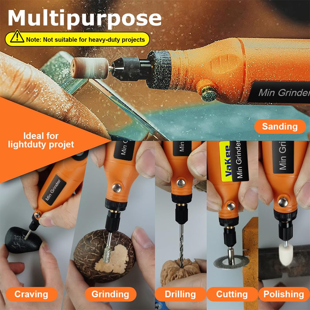Verilux Mini Cordless Rotary Tool Kit, Mini Drill Machine with 5 Speeds and USB Charging with 58 Accessories, 3.7V Power Rotary Tool for Sanding, Polishing, Drilling, Etching, Engraving, Carving, DIY Crafts