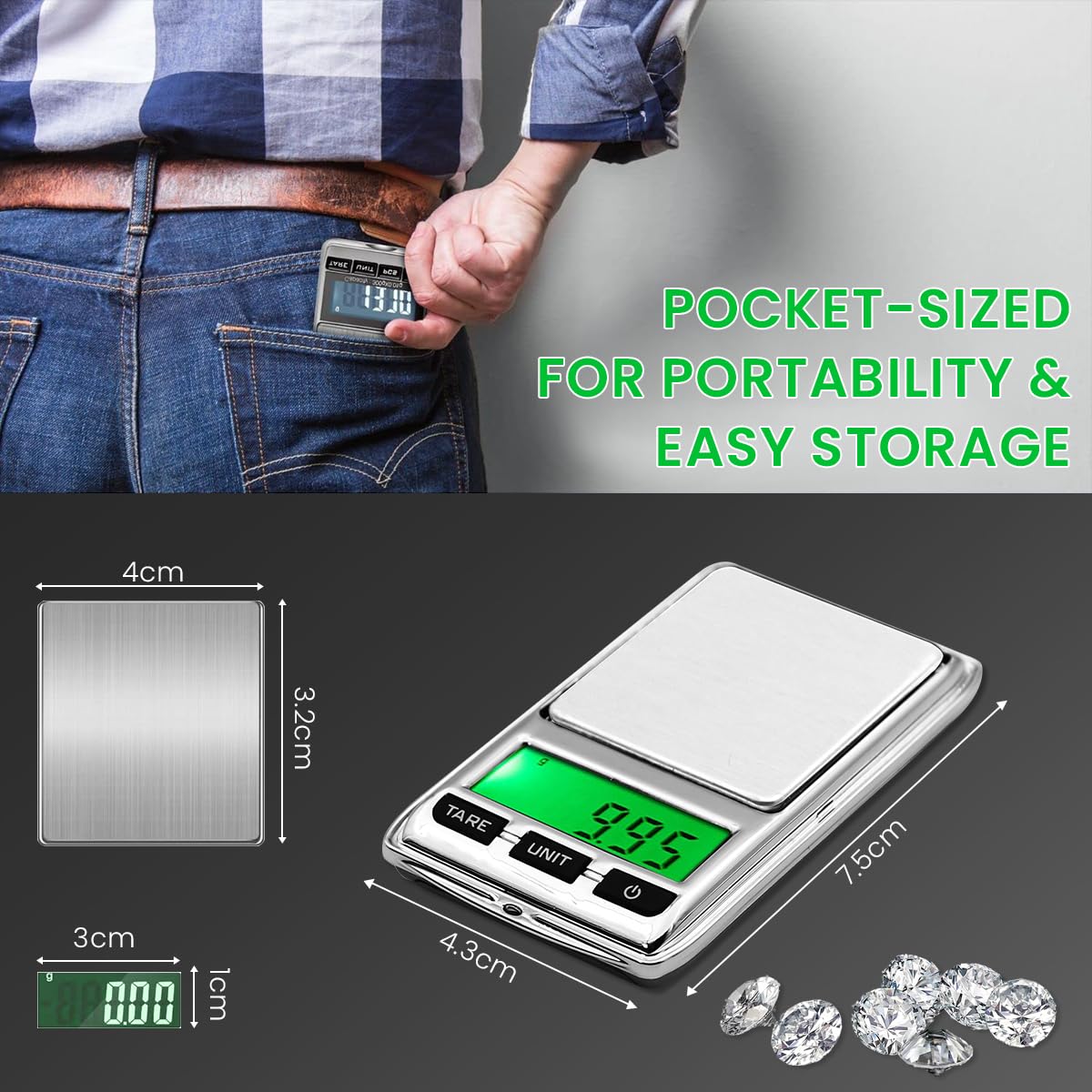 HASTHIP Digital Kitchen Weighing Scale for Home with 200g 0.01g Precision Sensors | Portable LCD Pocket Scale for Food and Jewellery