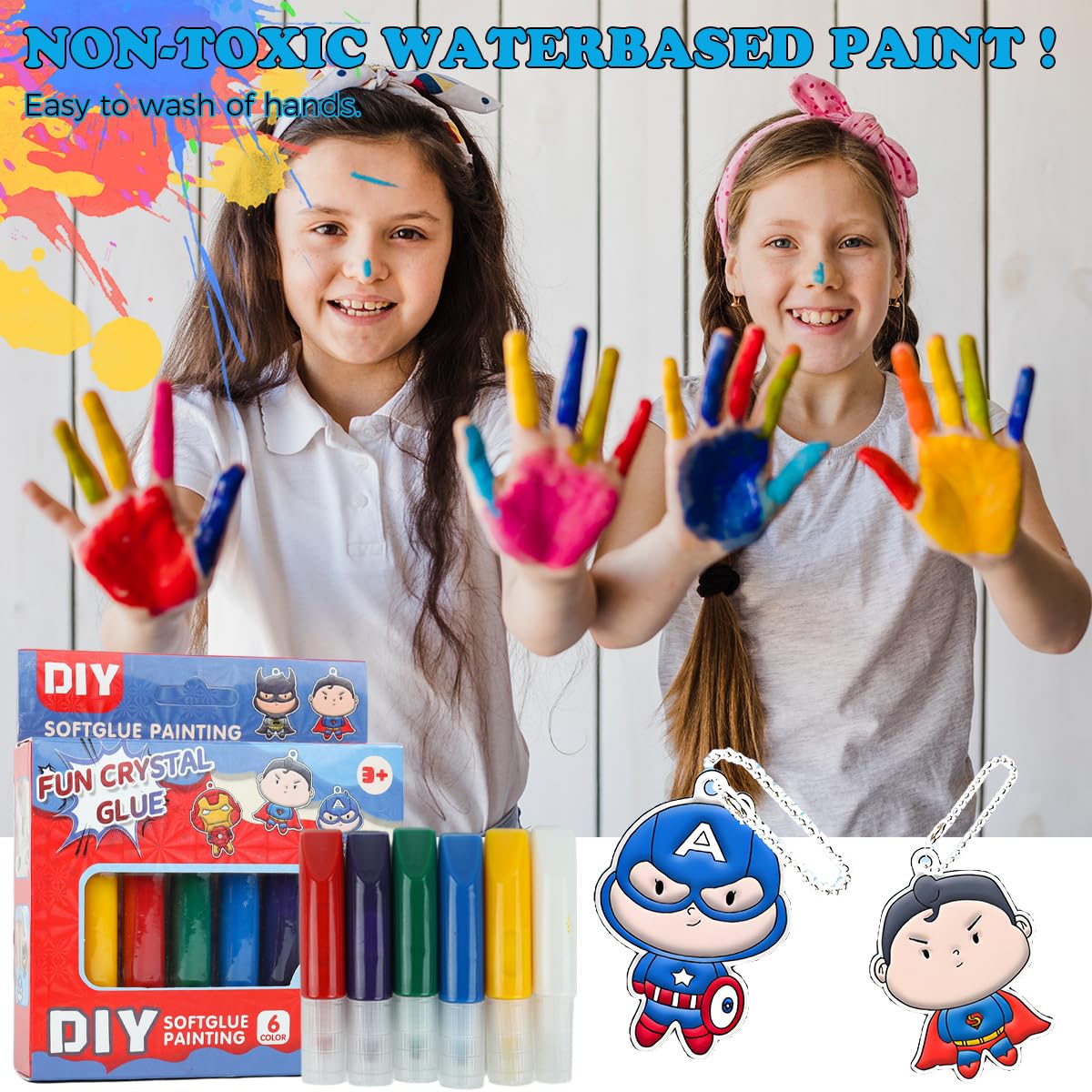 PATPAT DIY Glass Painting Kit for Kids & Adults with 6 Cartoon Designs and Quick Dry Resin | Fun Keychain & Bag Ornament Craft Set