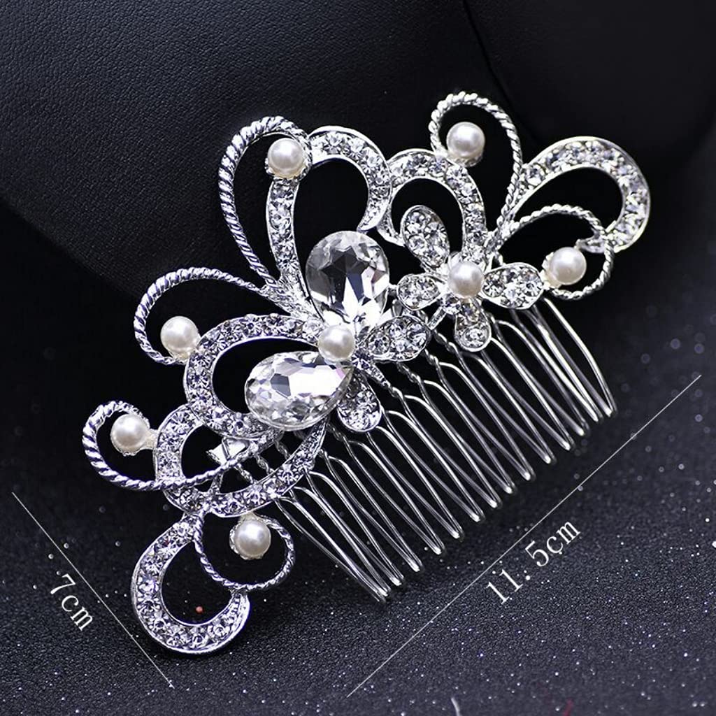 PALAY® 2 Pcs Bridal Hair Clips-Dainty Flowered Headpiece White Cream Flower Beads Hair Comb Vintage Crystals Hair Comb Hair Accessory for Women & Girls