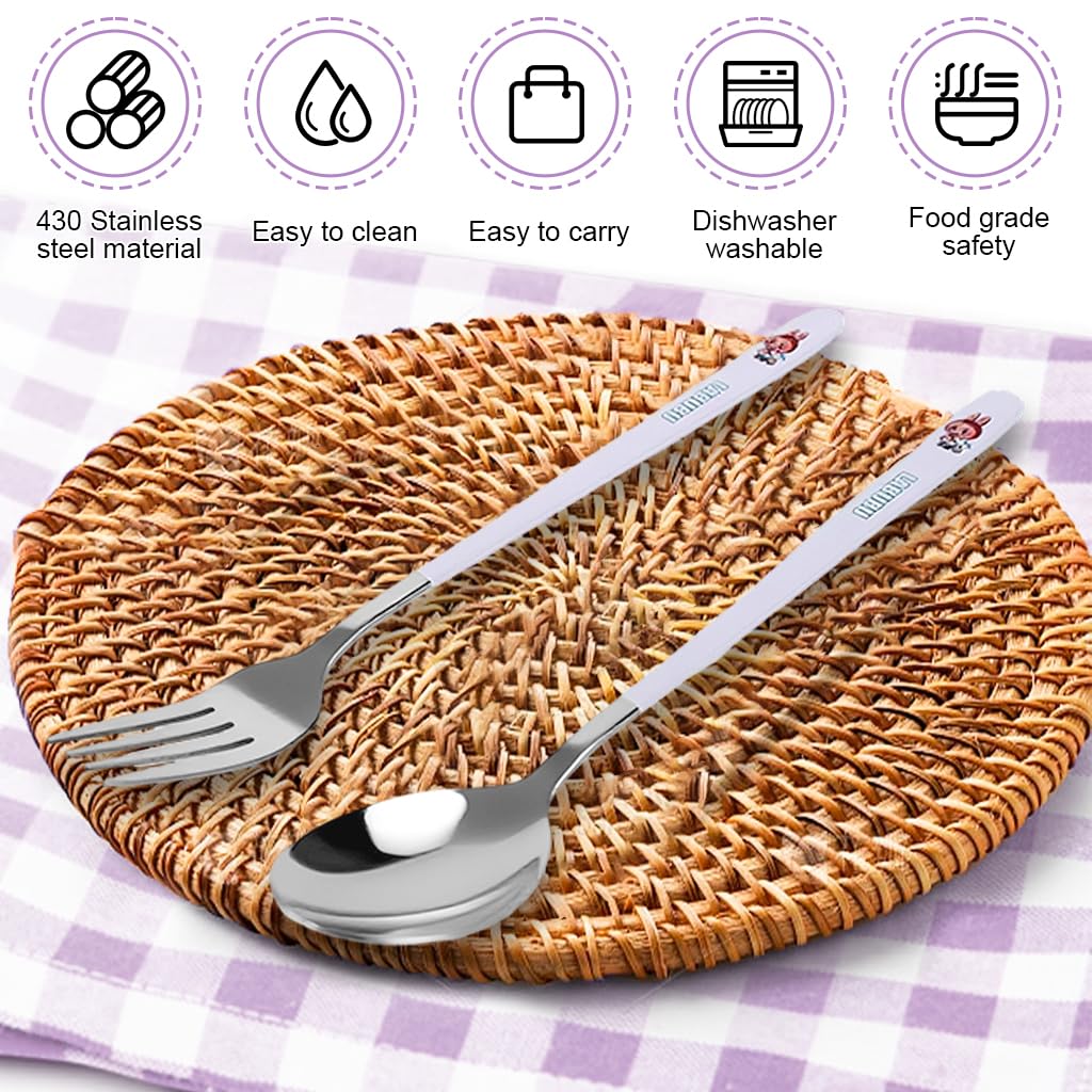 Supvox Fork and Spoon Set for School and Picnic with Storage Case | Stainless Steel Utensils
