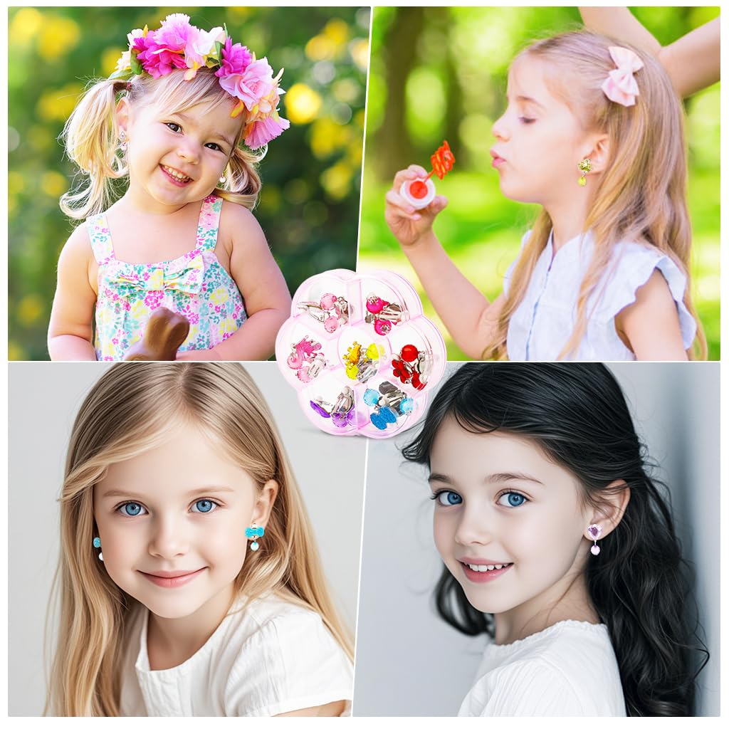 MAYCREATE Clip On Earrings for Girls featuring 6 Pairs Resin Unicorn Designs | Non Pierced Jewelry