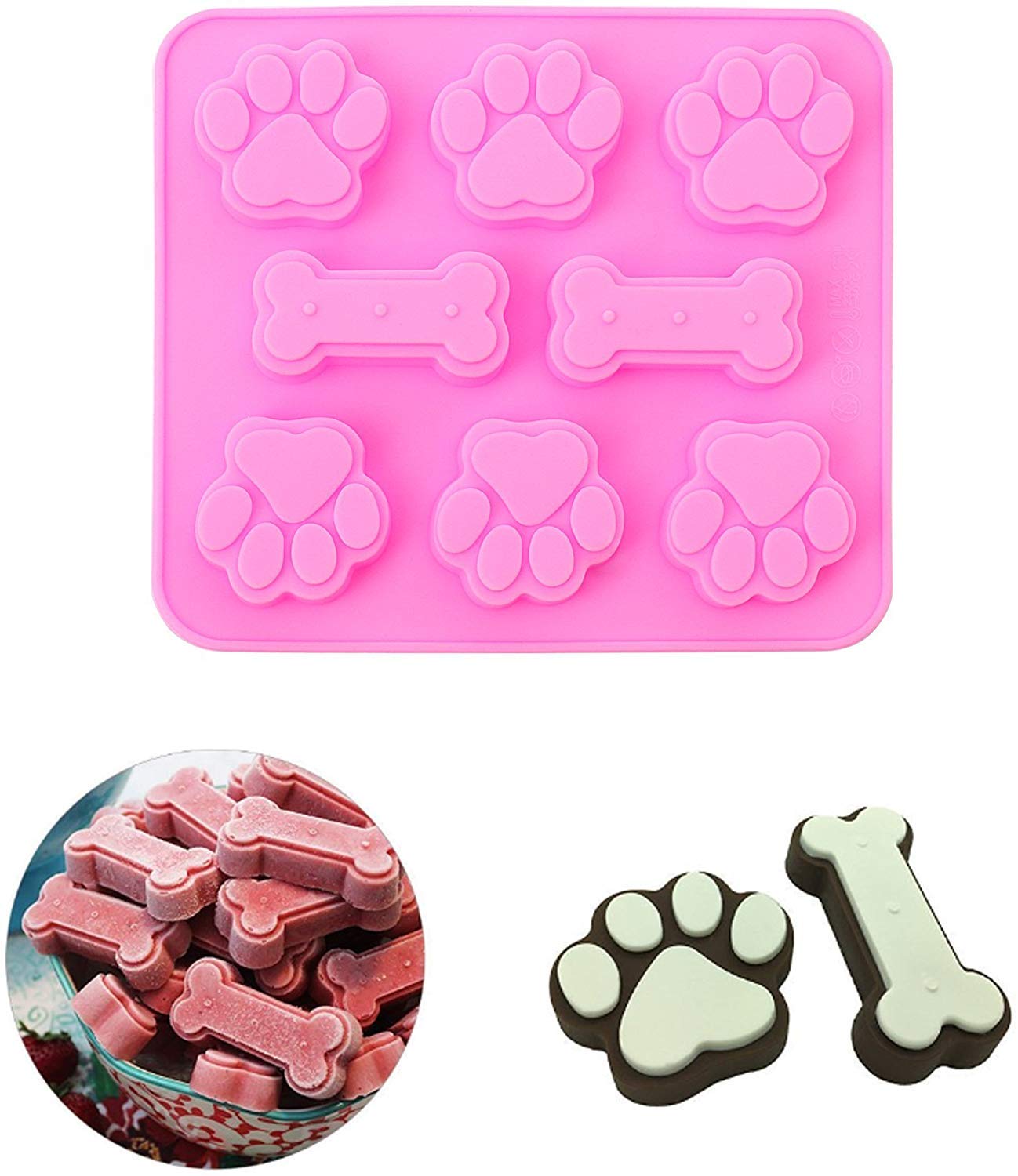 HASTHIP Silicone Molds 3 Pieces for Dog Paw and Bone Treats featuring 8 Cavities | 17.5 x 15.5 cm Food Grade Reusable Design