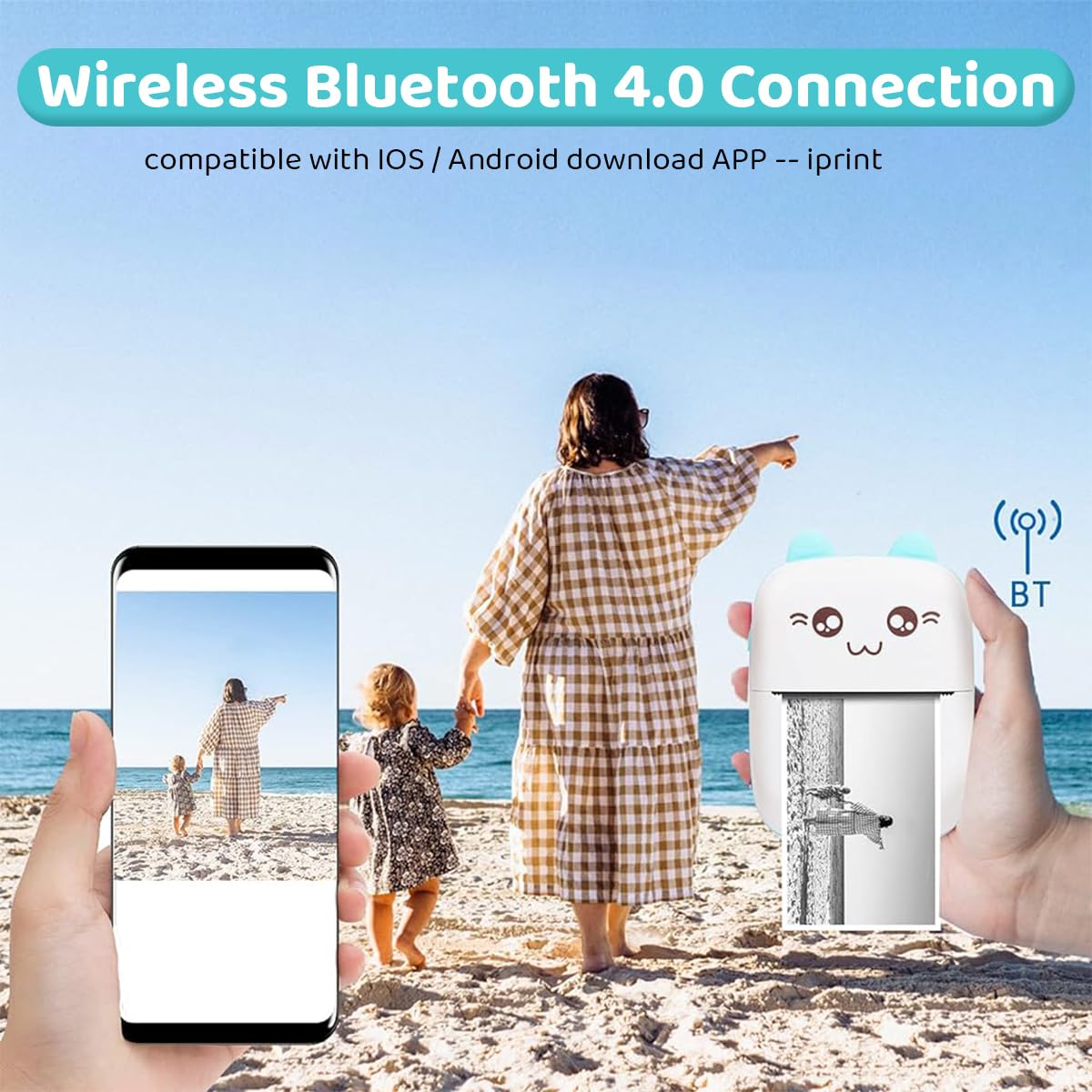 ZEITEL Mini Bluetooth Thermal Printer for Android and iOS with 57x25mm Paper | Inkfree Portable Label Maker
