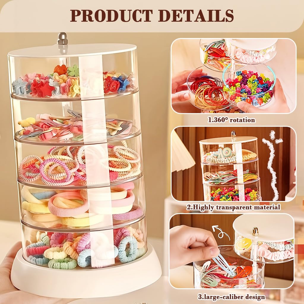 HASTHIP Makeup Organizer for Jewelry and Accessories with 5 Clear Tiers | 360° Rotating Design