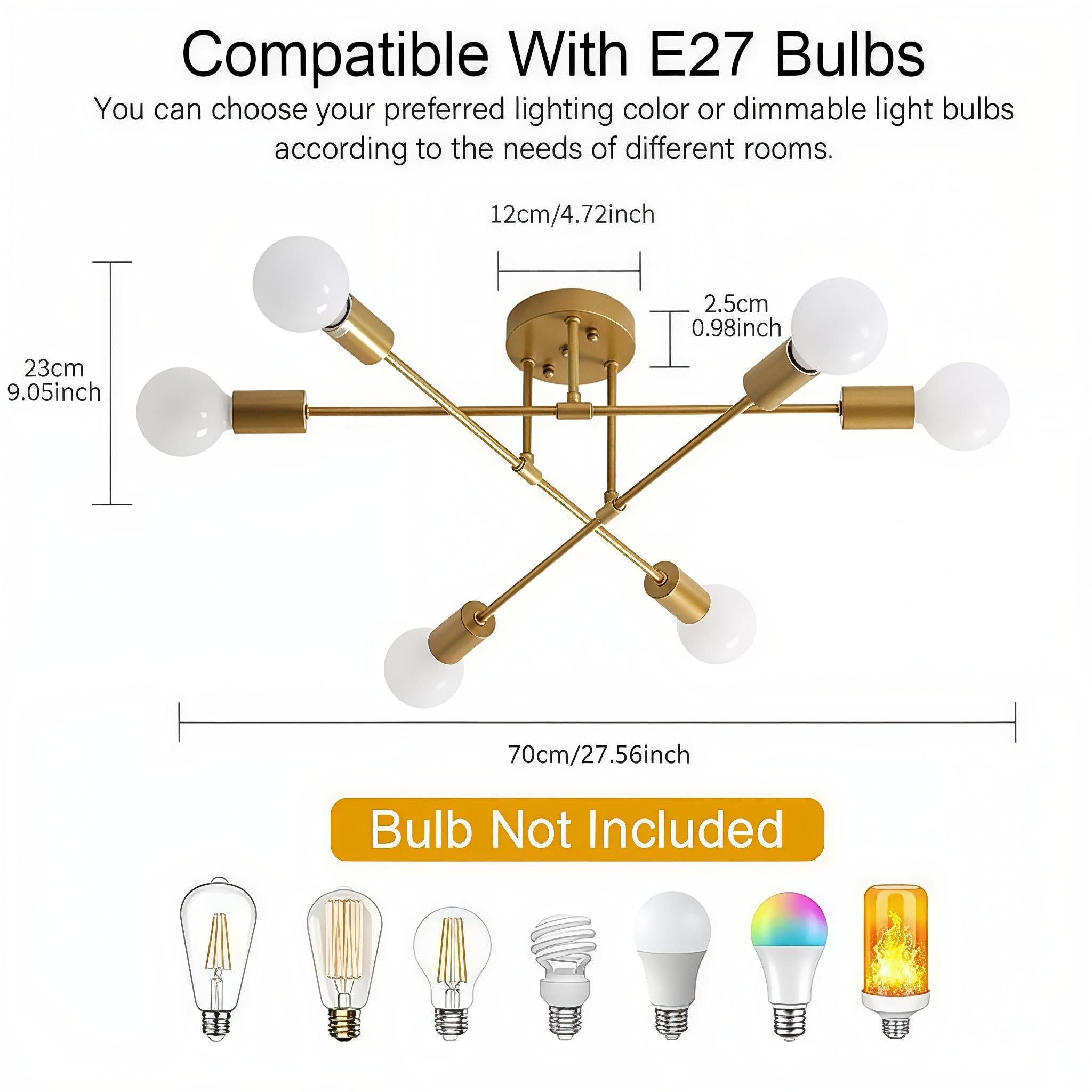 ELEPHANTBOAT Ceiling Light for Living Room with 6 Adjustable Arms and Metal Chandelier Design