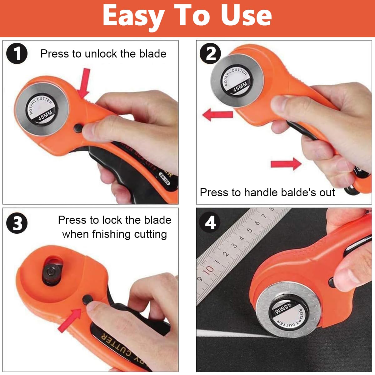 HASTHIP Rotary Cutter for Fabric and Leather with 9 Extra Blades featuring Ergonomic Grip