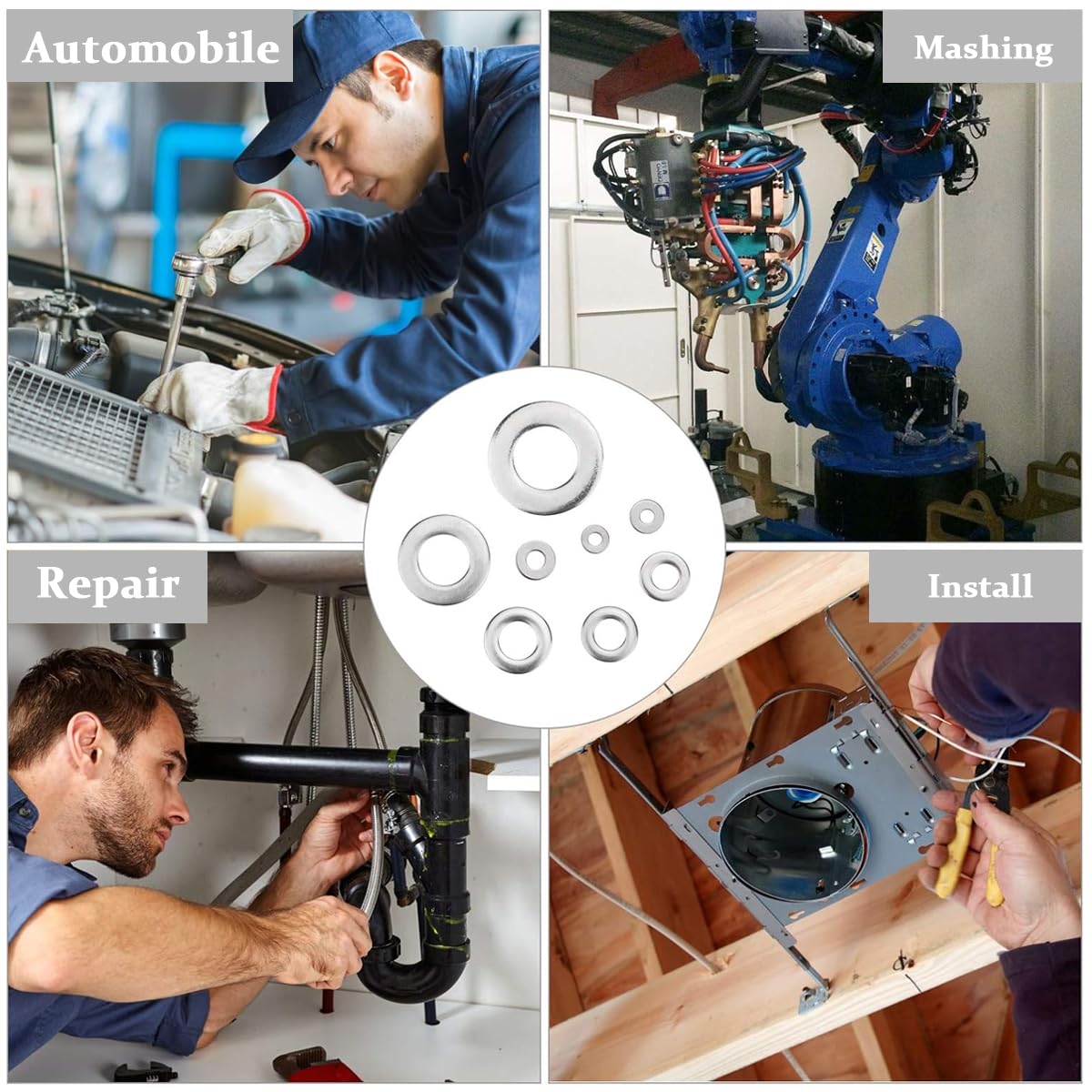 Serplex Stainless Steel Flat Washers Set for Screws and Bolts 360PCS with 8 Sizes | DIY Repair