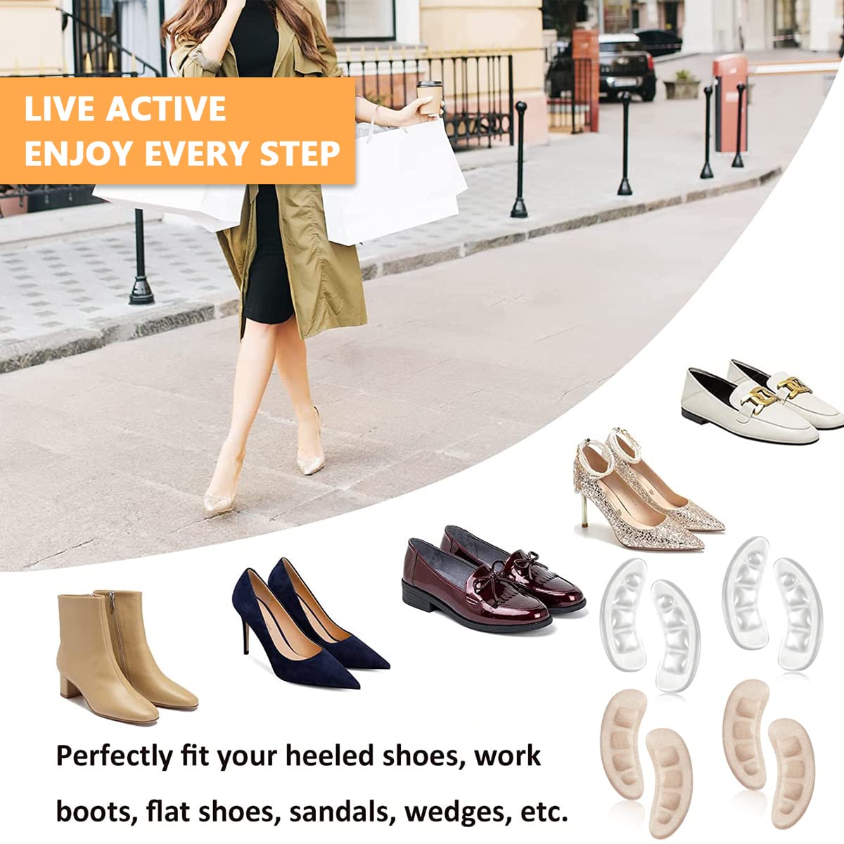 HANNEA Ball of Foot Cushions for Pain Relief with Non Slip Wave Design and Soft Gel Pads | 4 Pairs Reusable Inserts for Women