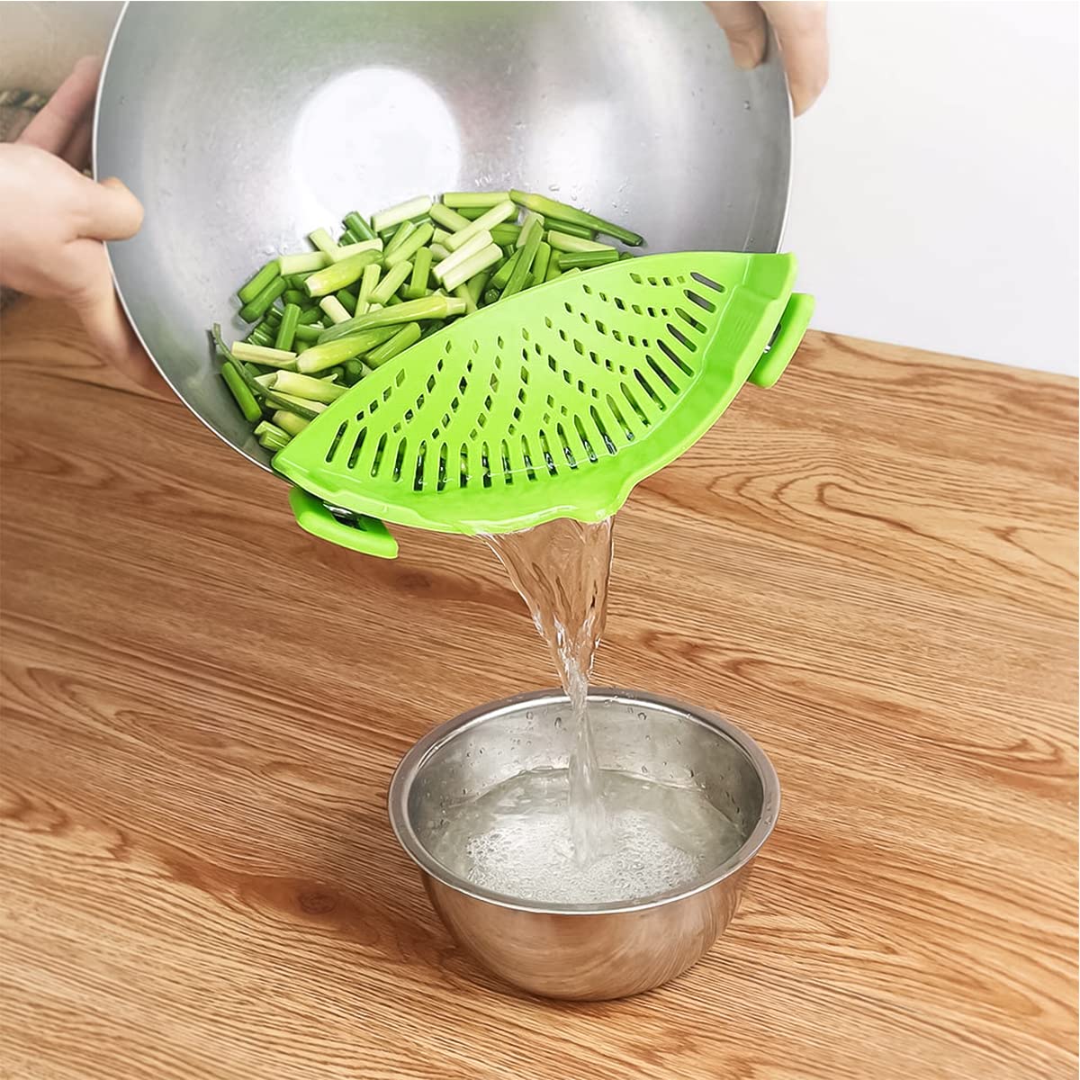 HASTHIP Clip On Pasta Strainer for Spaghetti and Vegetables featuring Dual Clamp Design | Heat Resistant Food Grade Silicone Kitchen Drainer