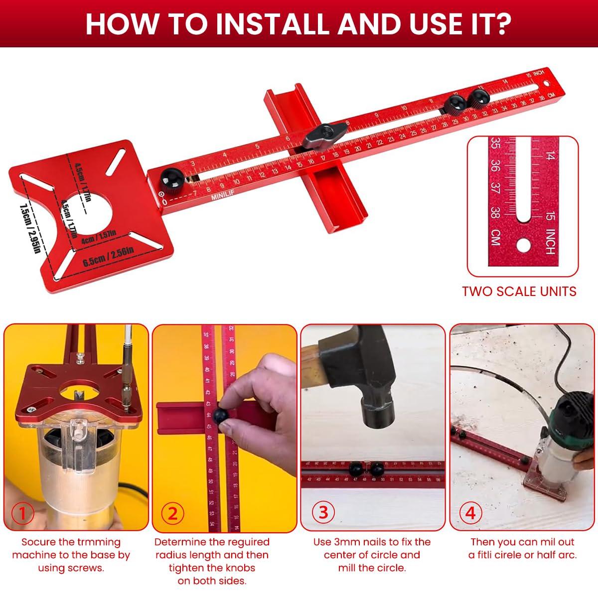 Serplex Router Milling Groove Bracket for Woodworking with Modular Base Aluminum Alloy 2 PCS