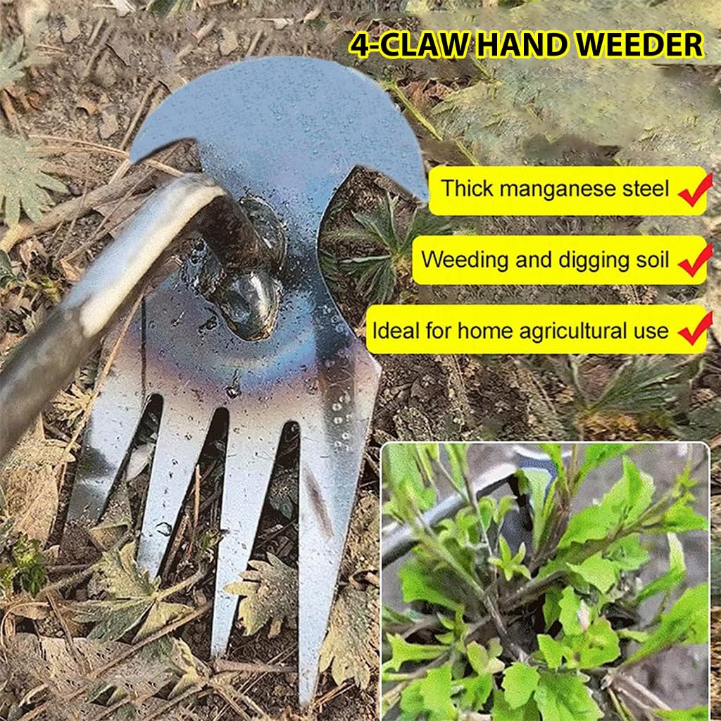 HASTHIP Weeder Hand Tool for Garden and Lawn Weeding 35cm Steel 4-Claw Puller | 2 PCS