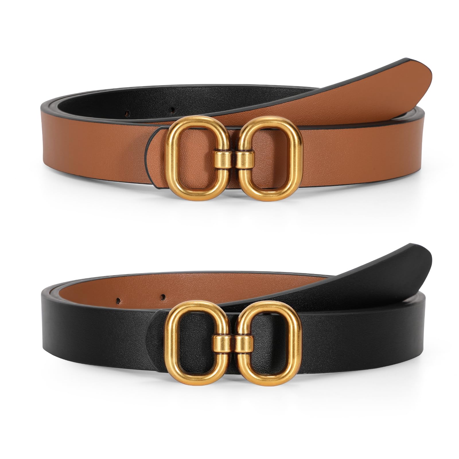 SANNIDHI® 2Pcs Leather Belt for Women with Gold Buckle Ladies Leather Belt for Jeans Pants - Black & Brown