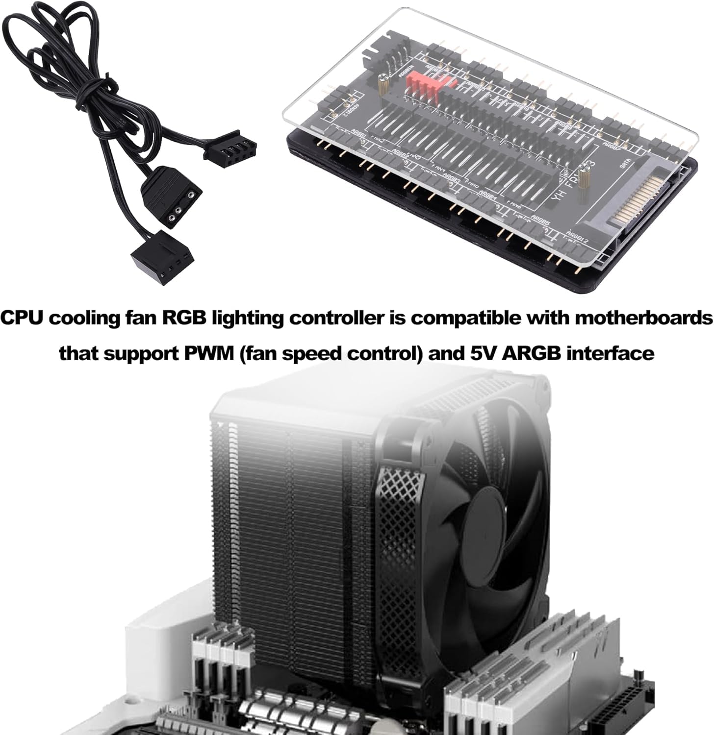 Verilux ARGB and PWM Fan Hub for PC Cooling with 10 Ports Featuring Magnetic Mount | 5V 3PIN Splitter