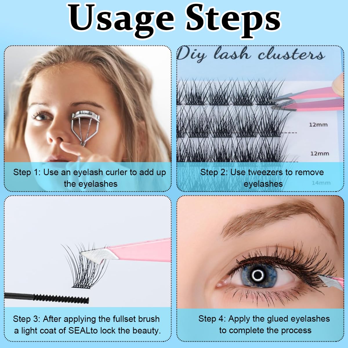 MAYCREATE® Lash Clusters, DIY Eyelash Extension, 10/12/14/16mm Mix D Curl Cluster Lashes, Soft Natural False Eyelashes Thin Band Lash Extension Kit for Makeup at Home