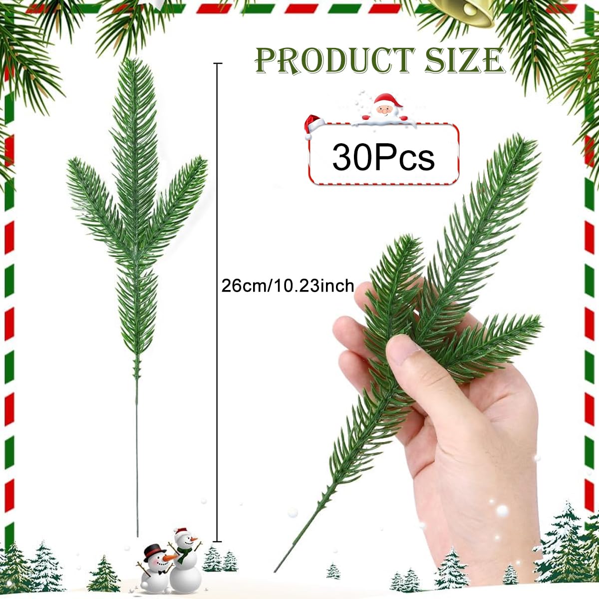 HASTHIP 30pcs Realistic Pine Branches for Christmas Decoration 10inches Pin Needle Branches Home Decor DIY Christmas Realistic Green Decoration for Vase, Table Setting, Garland Wreath