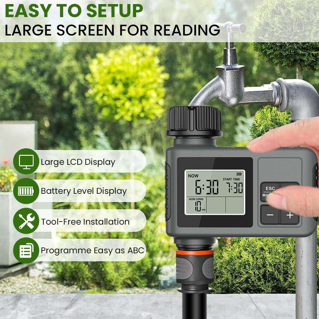 HASTHIP Automatic Water Timer for Garden Faucet with LCD Display and Rain Delay | 3 PCS Programmable Smart Irrigation System