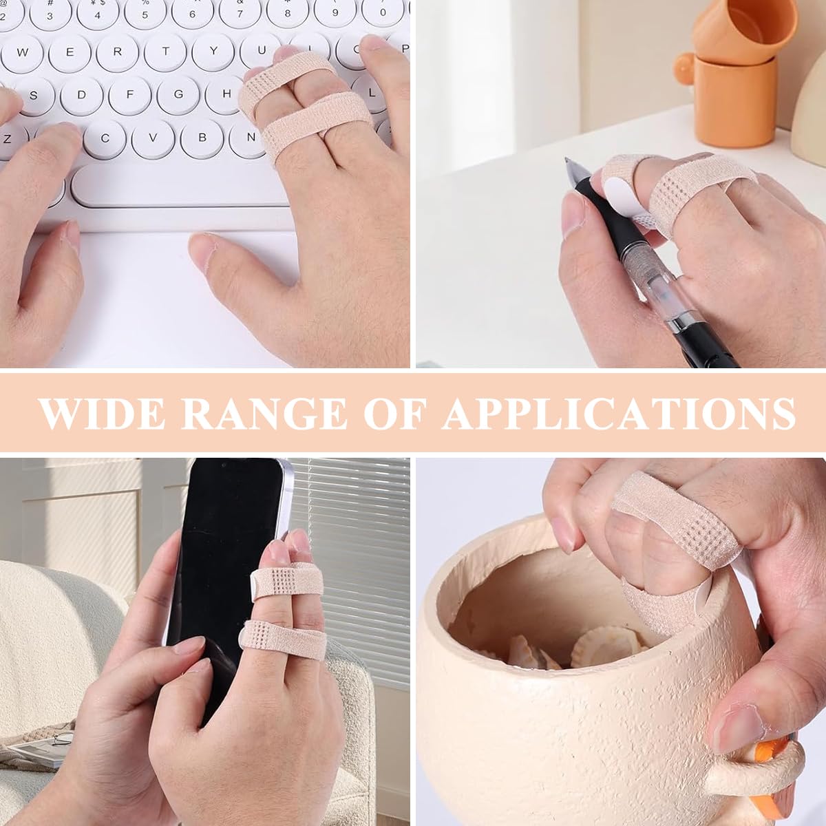 HANNEA Buddy Tape Finger Straps for Toes with Adjustable Hook and Loop Closure, 10PCS | Washable Khaki Wraps for Toe Alignment and Support