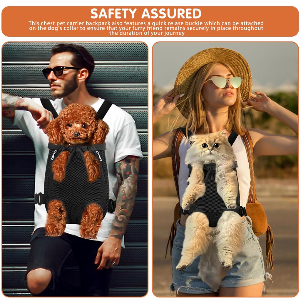 Qpets Pet Carrier Backpack for Small Dogs with Safety Collar Buckle and Breathable Mesh | Chest Carry Design 48cm Chest 34cm Back Length